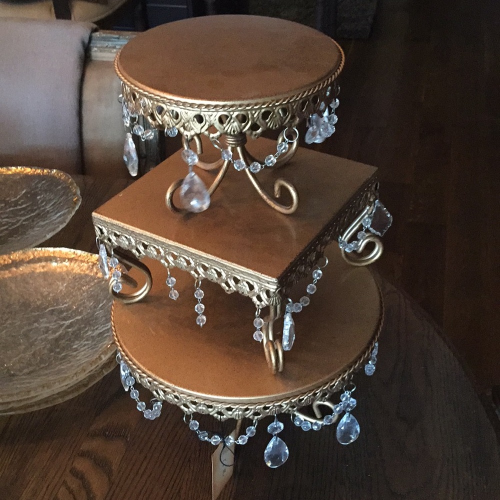 Cake stands. Gold and crystal. Set of 3